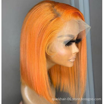 Short Orange Ginger Bob Lace Front Wig Colored Lace Part SPARK Remy Human Hair Wigs Brazilian For Women Pre Plucked Bob Wig